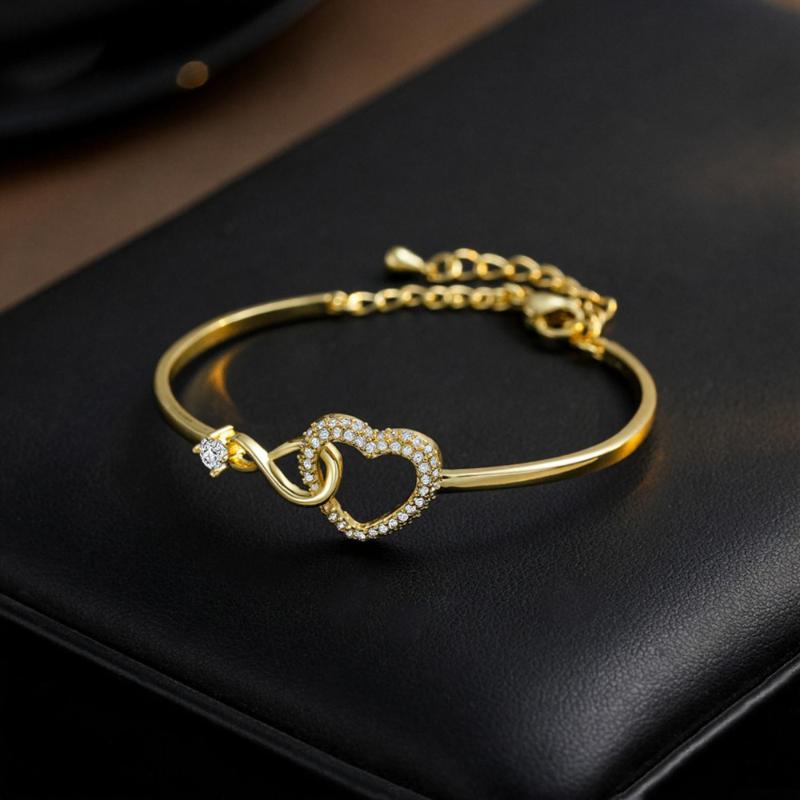 Zircon Heart Hollow Out Bracelet For Women Simple Versatile Fashion Bracelet Temperament Light Luxury Bracelet Gift