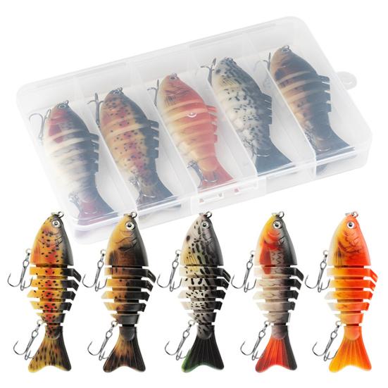 5Pcs Bionic Swimming Baits with Treble Hooks Realistic Looking Bright