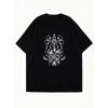 Übergroßes T-Shirt Schwarz Gotisches Schlüssel- und Kreuzmuster Print Lässiges Streetwear Mode Top Für Damen