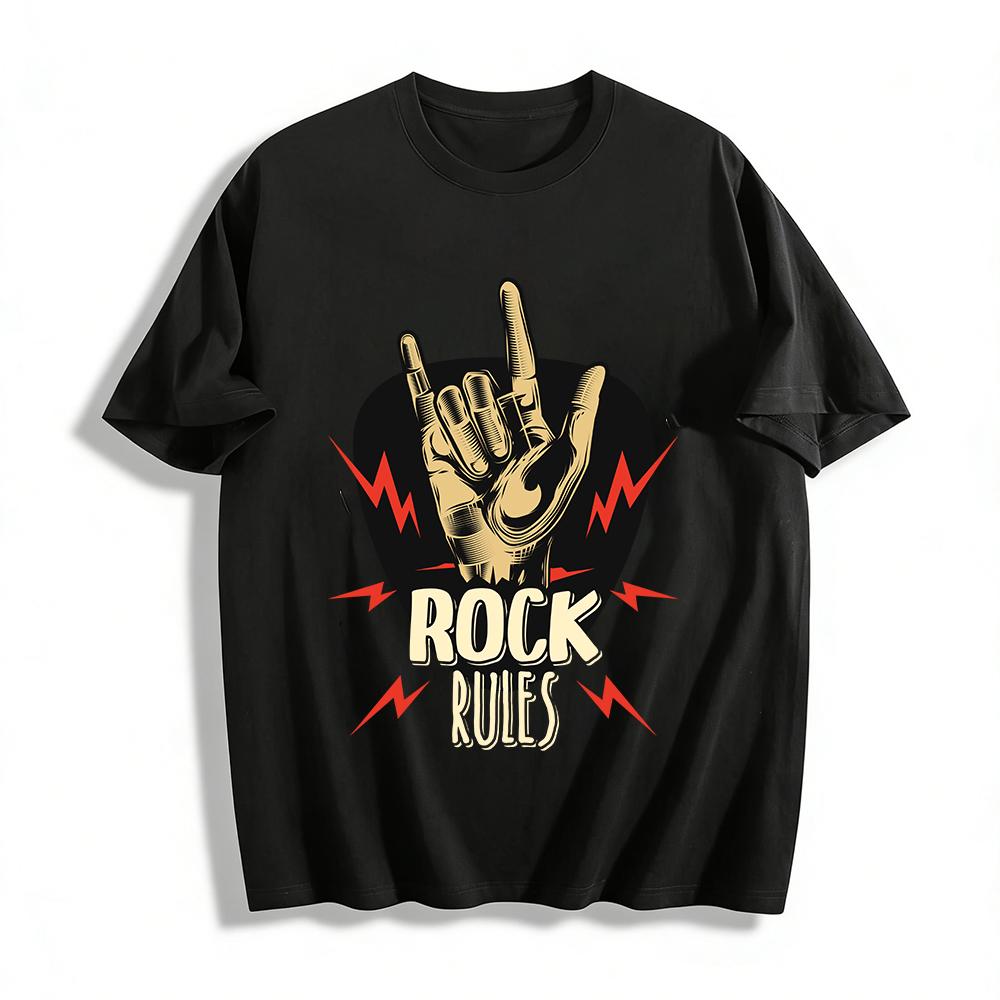 Vintage Rock Gesture Print T-Shirt Unisex Cool Street Style Top Pure cotton T-shirt XXS