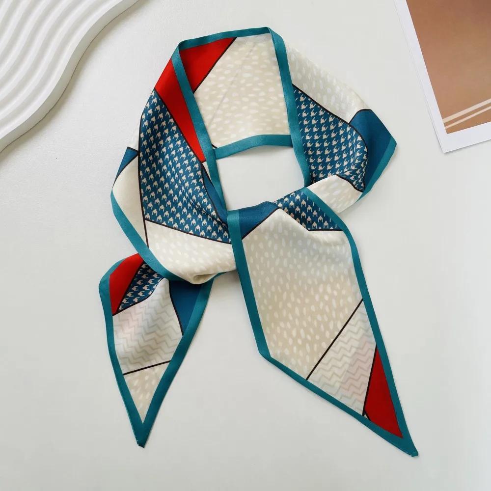 s Women Scarf lady Wraps Elegant Floral Dot Spring Summer silk scarves square Head Neck Hair Tie Band Neckerchief skinny