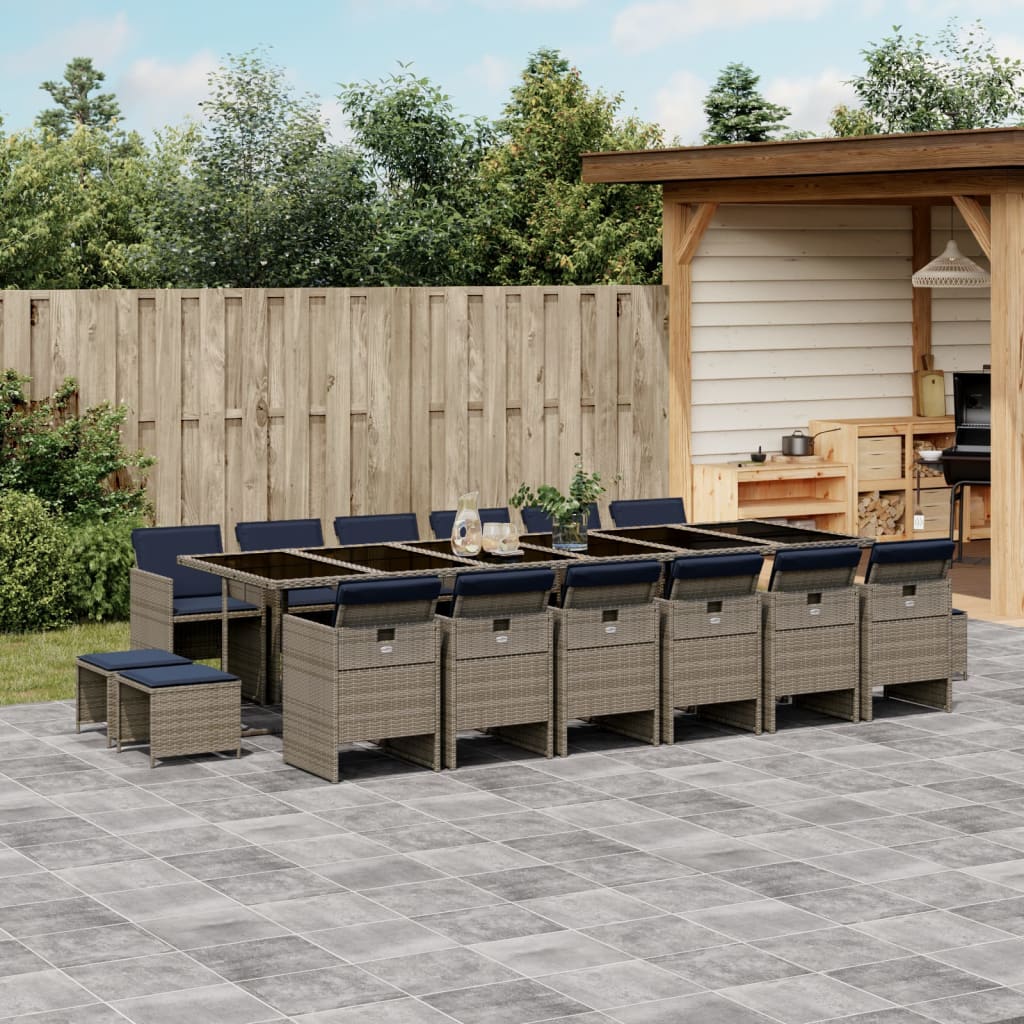 17 Piece Outdoor Dining Set with Cushions Gray Poly Rattan