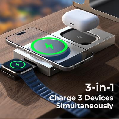 Przenośna Wielofunkcyjna 15W Bezprzewodowa Szybka Ładowarka Składany Magnetyczny Stojak do Szybkiego Ładowania QI2 dla iPhone'a AirPods Watch