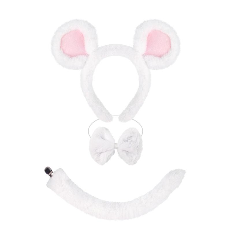Set di Accessori Costume da Topo 1/3/4 Pezzi Costume di Halloween Costume da Vestire Orecchie da Topo Fascia Coda Gonna Tutù per Bambini Bambine