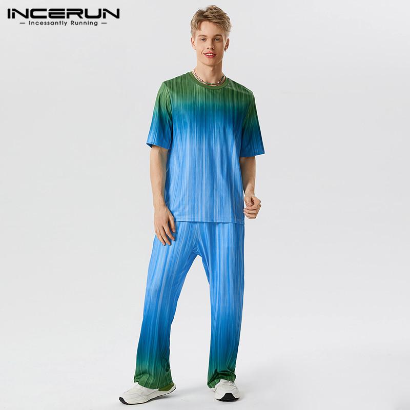 

INCERUN комплекты из 2 предметов, мужские футболки с короткими рукавами, длинные брюки с эластичной талией, костюмы, домашняя одежда