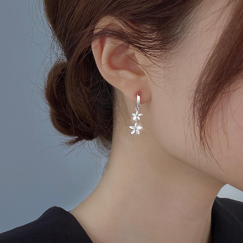 925 Sterling copper Exquisite Flower Zircon Earrings Are Fashionable And Elegant Suitable For Women To Wear Zircon