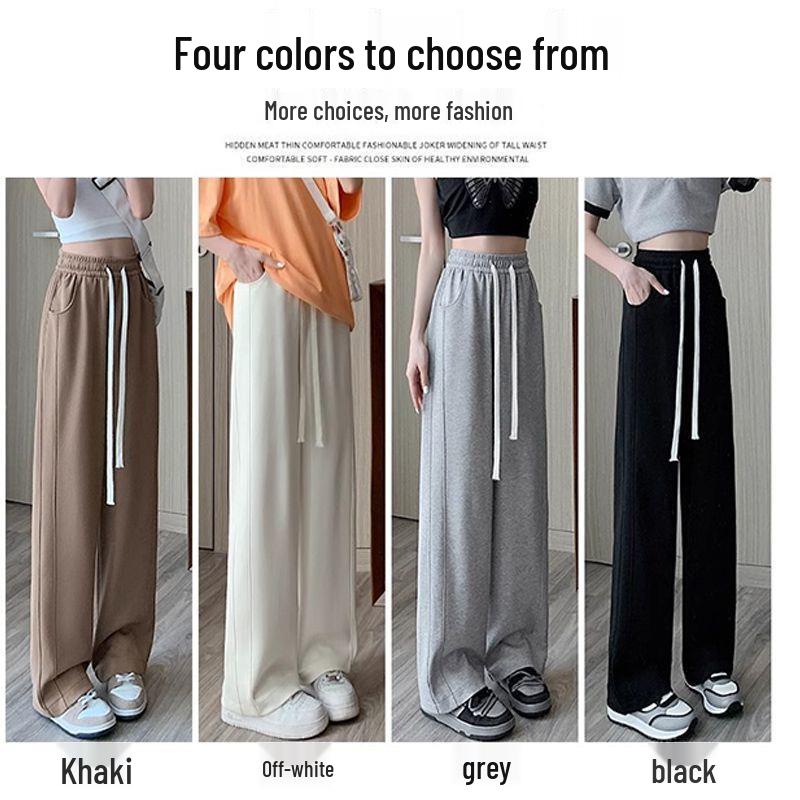 Women's High-Waist Gray Banana Sweatpants - Straight Loose Fit, Wide Leg - Perfect for Autumn and Winter 2025