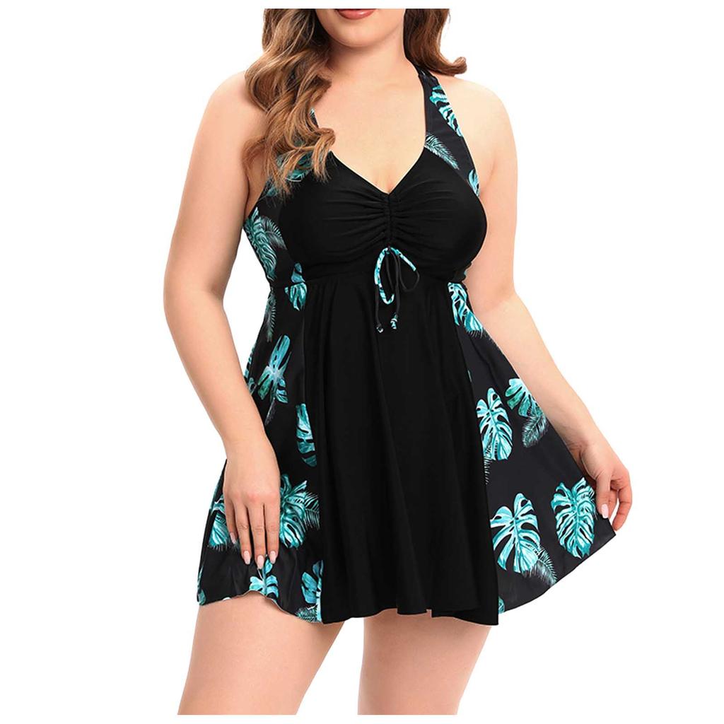 Women's Plus Size Split Drawstring Skirt Swimming Costume With Bra Pad And No Steel Bra