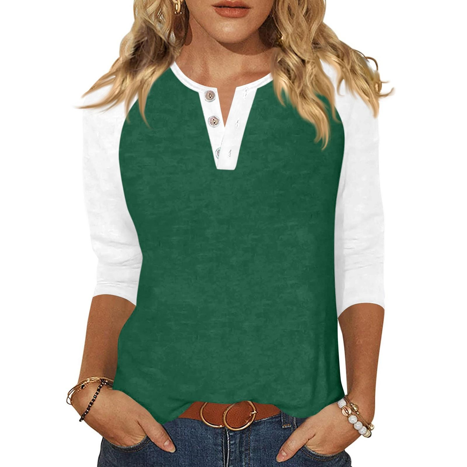 

Жен. Футболка С принтом Пуговицы Рукав 3/4 Повседневные Выходные Мода Классический Классический V-образный вырез Обычный Верх XXXL