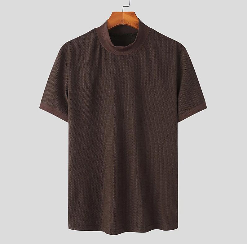 

Летняя новая повседневная простая трикотажная базовая рубашка мужская с высоким воротом и принтом водной ряби, однотонная футболка XXXL