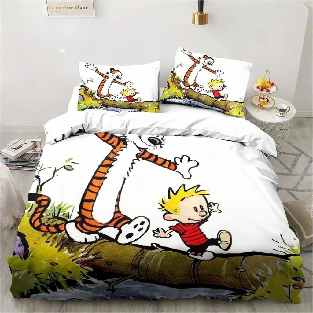 Cartoon Calvin Hobbes 3D Print Bedding Set Single Twin Full Queen King Size Bed Set Adult Boys Bedroom Bedding Gift