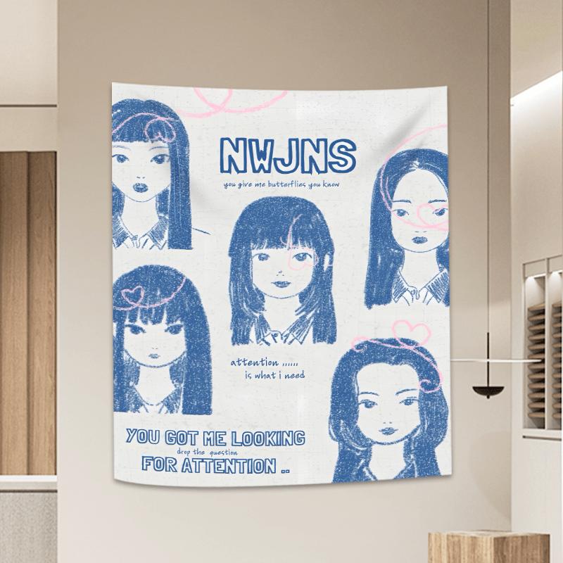 NWJNS Attention Tapestry Vibrant Wall Hanging with Anime Girls for Bedroom and Living Room Decor Perfect Gift 74x94cm(29x37in)