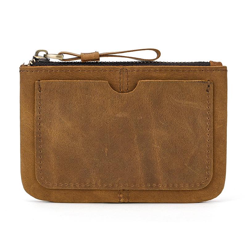 Little Coin Purse Genuine Leather Real Cowhide Men's Leather Short Wallet Mini Purse Men Women Key Wallet Card Zip With Key Ring