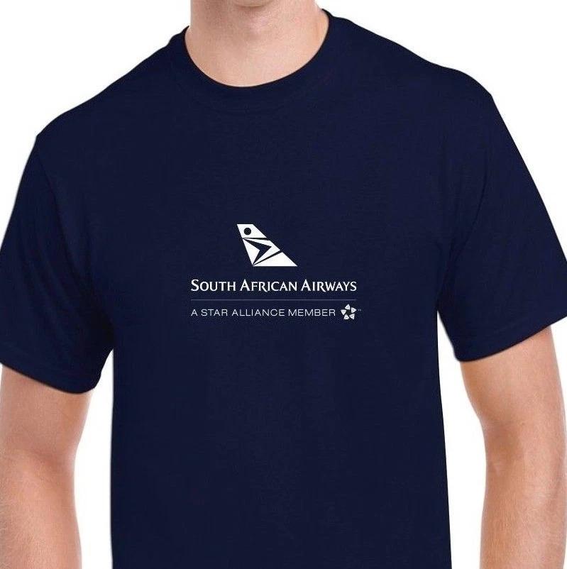 South African Airways White Logo Airline Geek Navy Blue Cotton T-Shirt 2XL