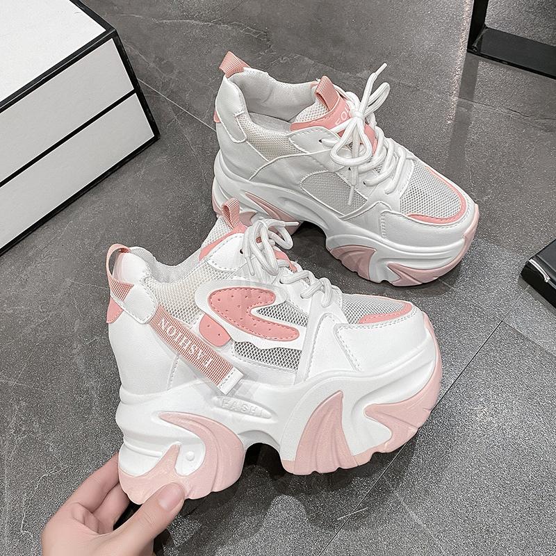 Fashion Women High Top Sneakers 2025 Spring Female Shoes Black White Chunky Sneaker Breathable Leather Wedge Shoes Zapatos Casual Mujer