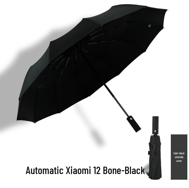 Ten-Bone Automatic XL Sunshade Umbrella: Dual-Use, Rain or Shine, Folding Sun Umbrella with Black Glue Coating.
