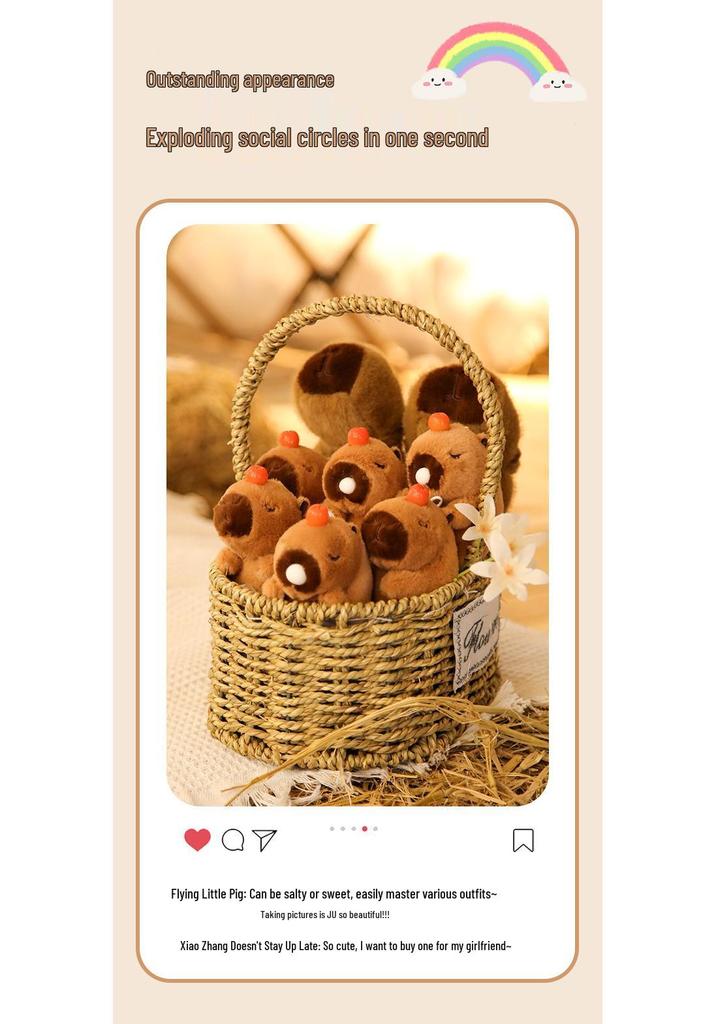 Capybara Blowing Bubbles: Plush Toy Keychain with Wagging Tail