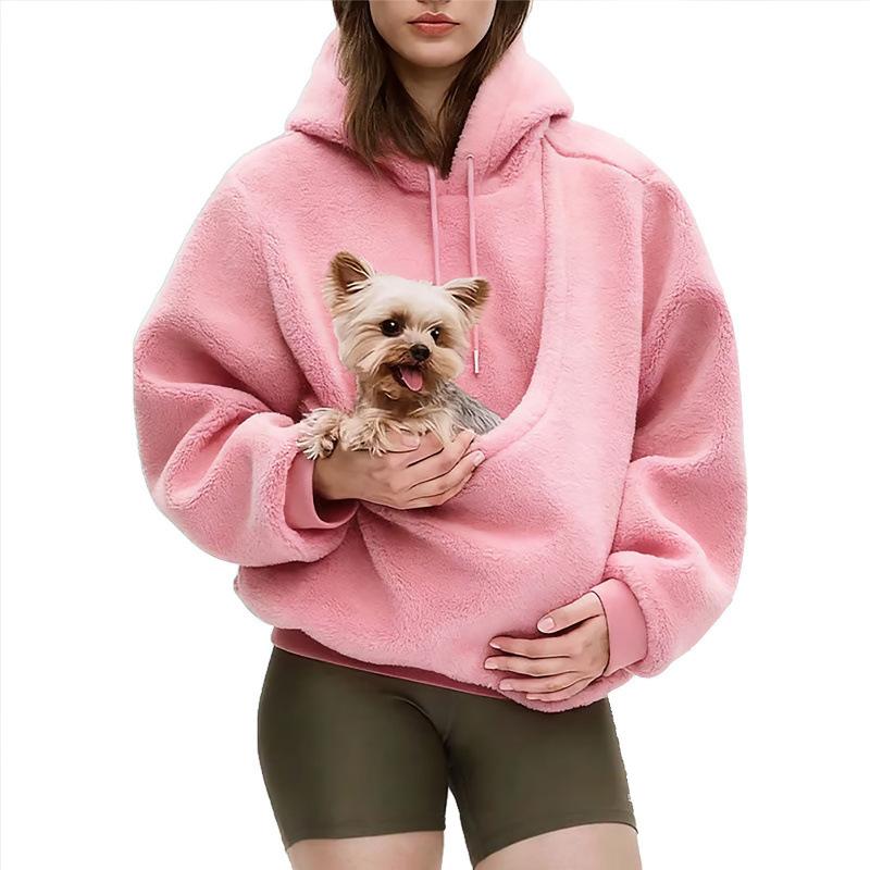 New European and American Autumn/winter Cross-border Solid Color Hooded Plush Pet Hood Loose Pullover Sweatshirt for Women