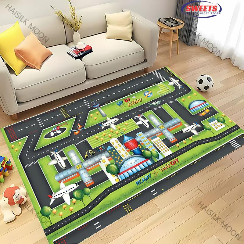 1PC Aviation Theme Airplane Runway Carpet for Home Soft Rug Kid's Playmat Coffee Table Mat Leisure Balcony Doormat Washable Mat