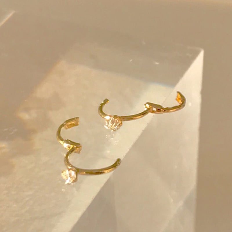 Taupe 14k Gold Basic Cubic Ring - One-touch Cubic Ring Earrings