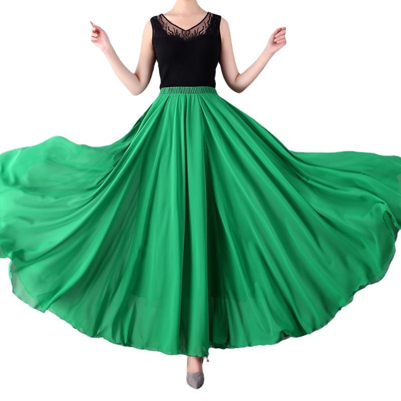 720 Degree Chiffon Skirt Women Long Skirt Dancers Practice Wear Solid Colour Ballet Gypsy Professional Stage Dance Dresses