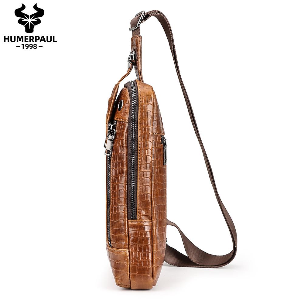Humerpaul Crocodile Print Men Leather Chest Bag Large Capacity Sports Bag