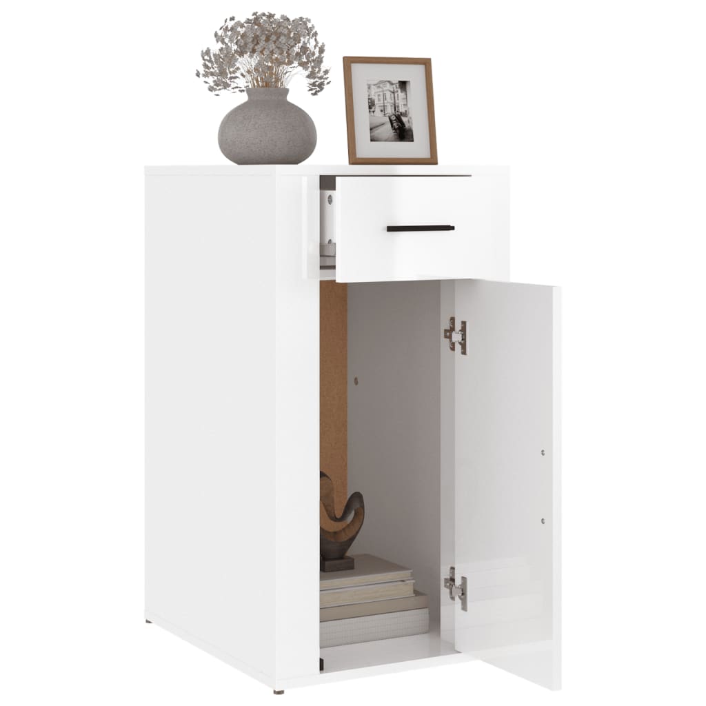 Office Cabinet High Gloss White 40 X 49 X 75 Cm Engineered Wood