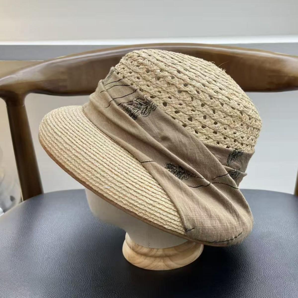 

High quality sun protection hat women s sunshade straw hat bow versatile Hepburn basin hat bucket hat M（55-58cm）