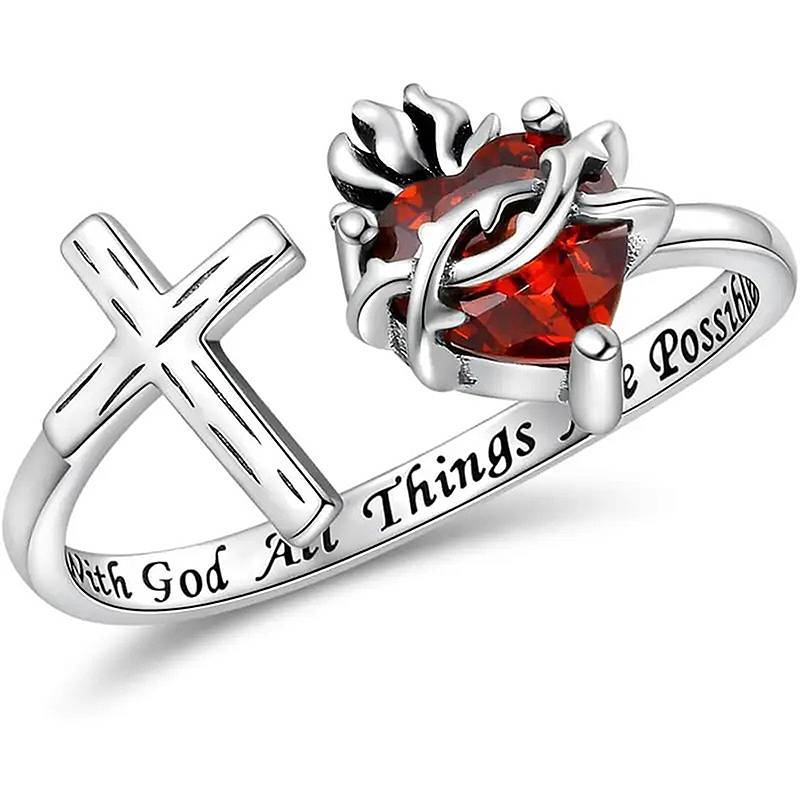 

Huitan Special Women Opening Ring Inlaid Bright Red Heart CZ Trendy Accessories for Party Copper Color Cross Temperament Zircon resizable