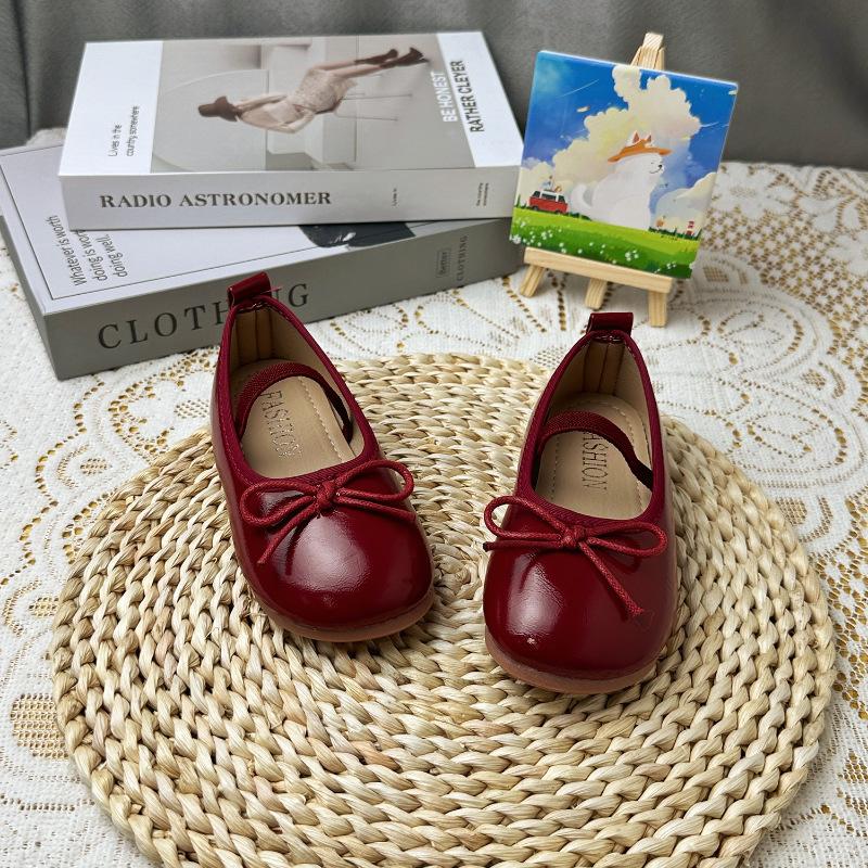 Korean Style Vintage Bowknot Non Slip Little Girls Fashion Single Dance Shoes
