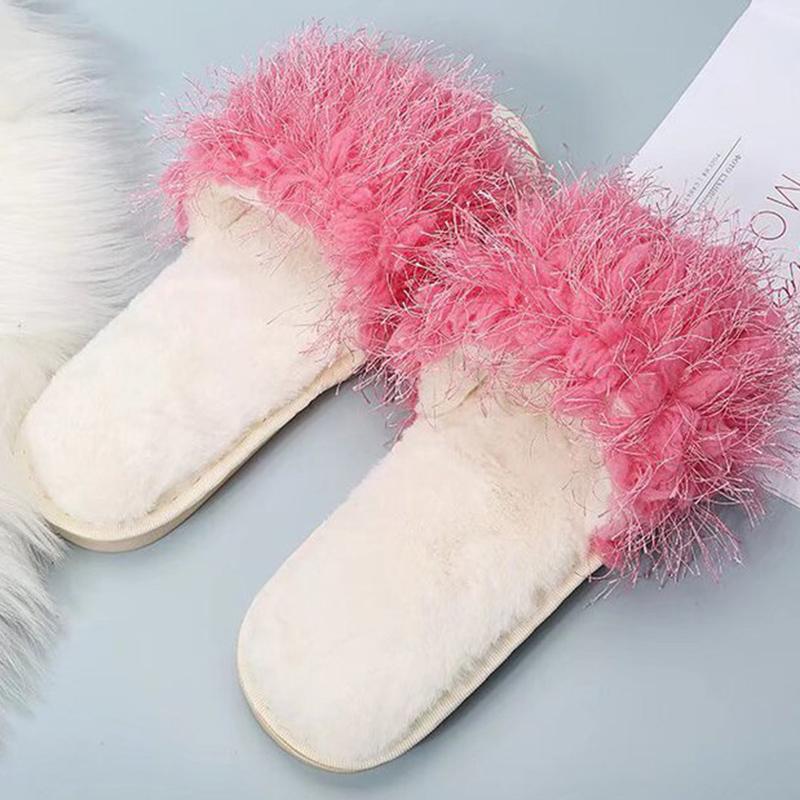 Fashion Indoor Faux Fur Cotton Slippers Women 2025 Winter Slip On Non Slip Plush Slippers for Woman Soft Flat Heel Slides Ladies