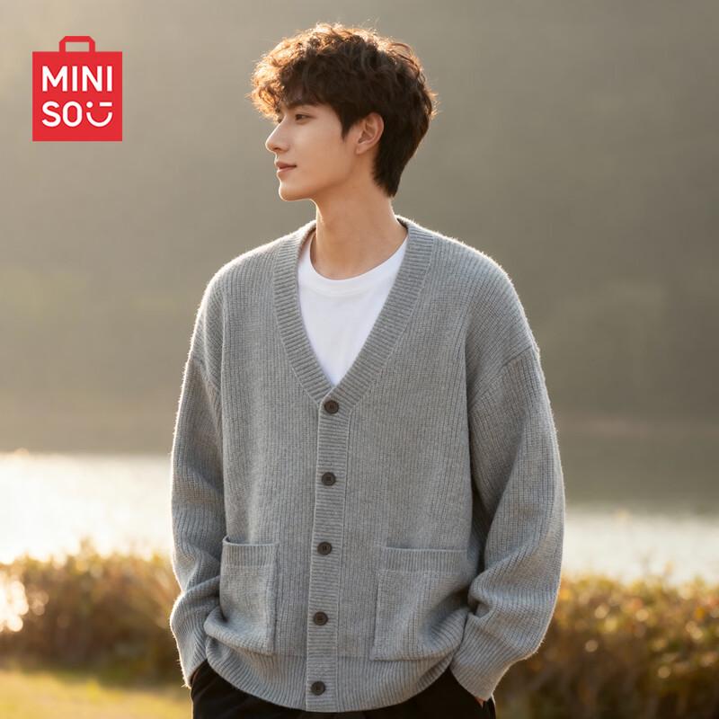 

MINISO Men s Academy Style V-Neck Knit Cardigan L