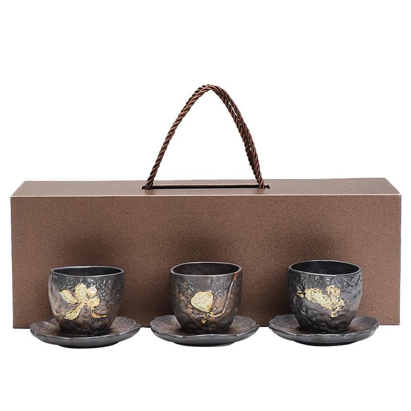 Gilt Small Teacup Ceramic Tea Set Coaster Single Cup Tasting Cup Tea Brewing Cup Gift Box Set for Gifting