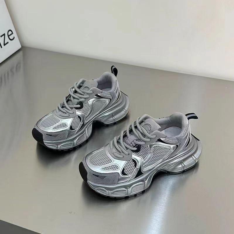 Thick-soled heightening dad shoes women's spring new silver breathable versatile lightweight sports and leisure shoes