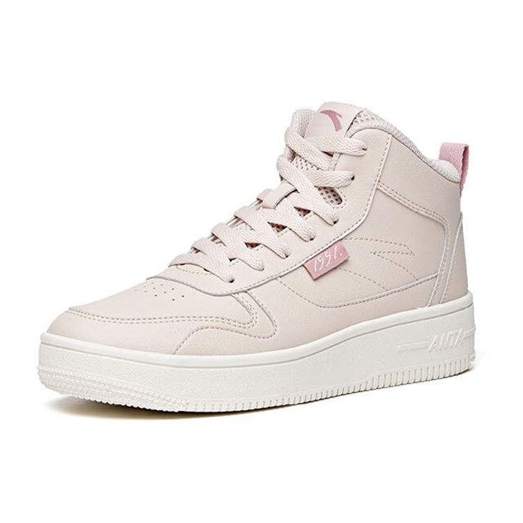 Anta Lifestyle Series Fabric Synthetic Leather Non-Slip Mid-Top Sneakers Women sneakers Lotus-Gray 922038010-2