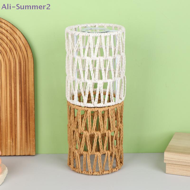 {Summer2} Handmade Paper Rope Woven Rattan Lampshade Boho Decorative Lampshade Table Lamp Decorative For Garden Yard Living Room
