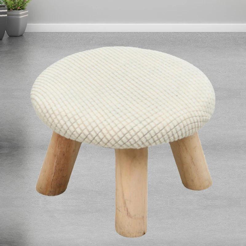 

Однотонный чехол для пуфа с подставкой для ног, эластичный круглый чехол для стула в гостиной, защитный чехол для пуфа из спандекса белый