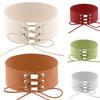 Kvinnors vintage punk gotisk snörning Faux mocka bred Choker kort halsband