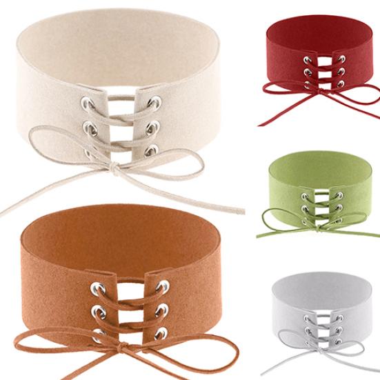 Kvinnors vintage punk gotisk snörning Faux mocka bred Choker kort halsband