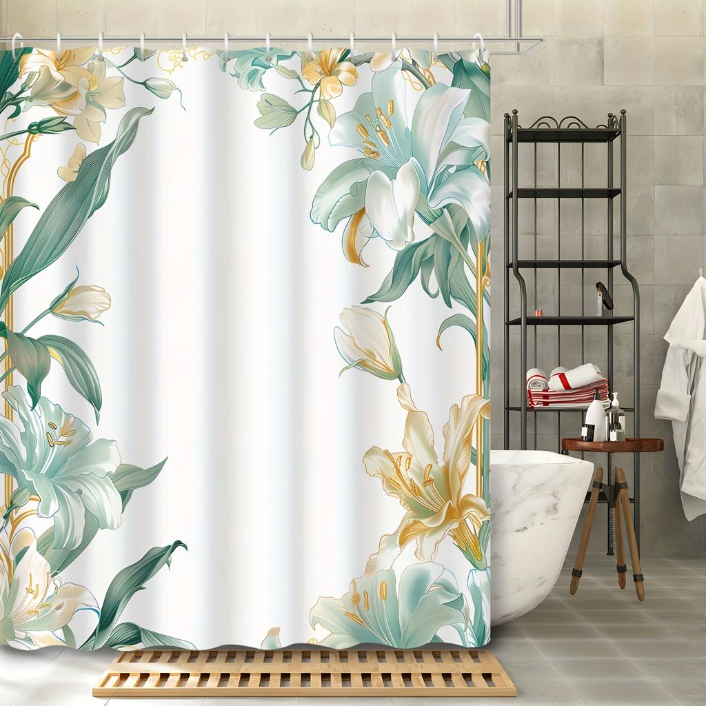 1 Stück Moderne Kunst Schöne Lilienblumen Dekoration Illustration Badezimmer Duschvorhang Mit Haken Duschvorhang Polyesterstoff