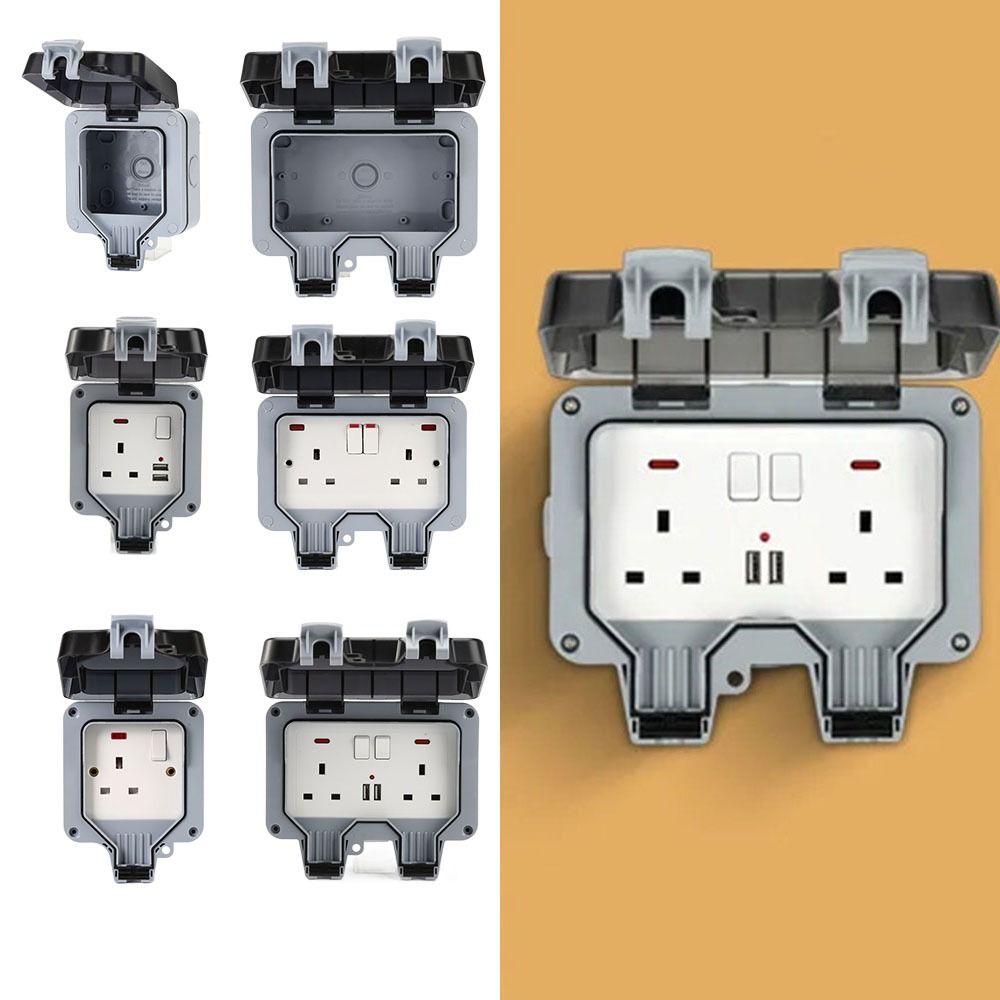Waterproof Design Wall Switch Socket UK Plug USB Port Outdoor Switched Power Socket IP66 Waterproof Dust Proof Electrical Outlet