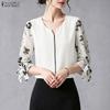 Women Casual V-Neck Print Splice 3/4 Sleeve Loose Blouse