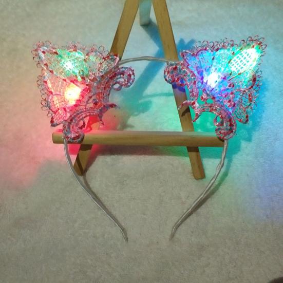 Women LED Light Up Cat Ears Lace Hair Hoop Headband Headwear Party Supplies
