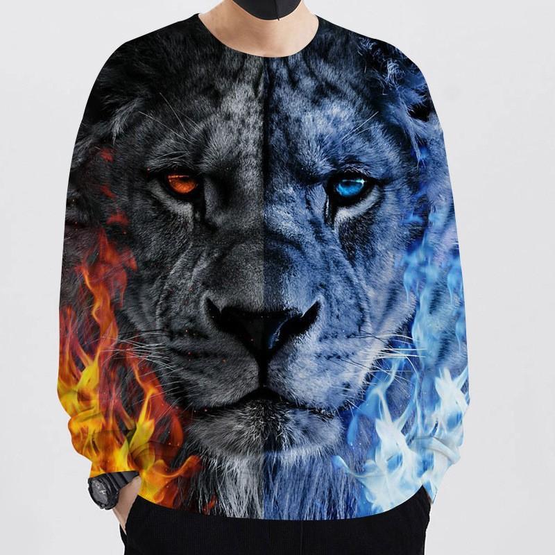 Осенняя мужская толстовка с круглым вырезом и принтом в виде льва с цифровым принтом 3D — фото 5