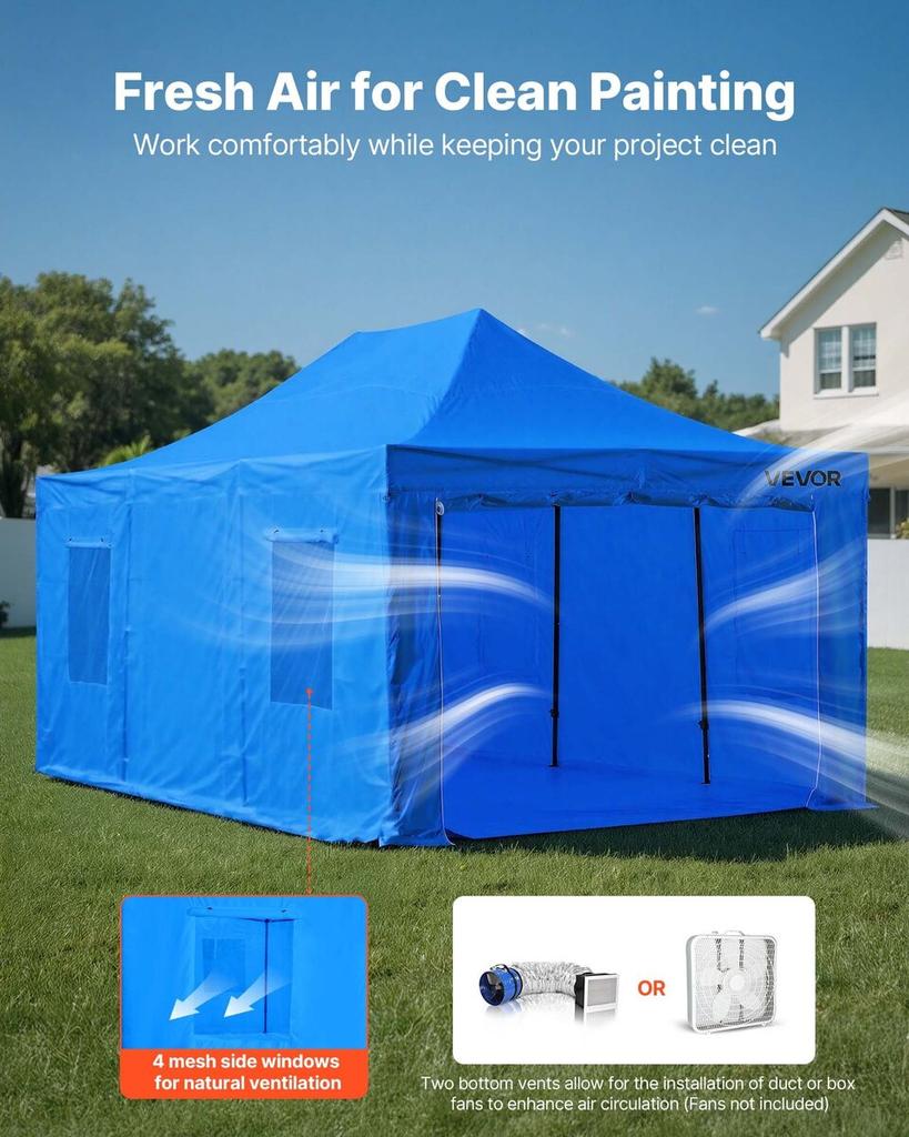 Portable Paint Booth Tent, 5870 X 3980 X 1780mm Portable Garage Spray Tent, Waterproof Spray Booth with Foldable Frame Design & 4 Mesh Side Windows
