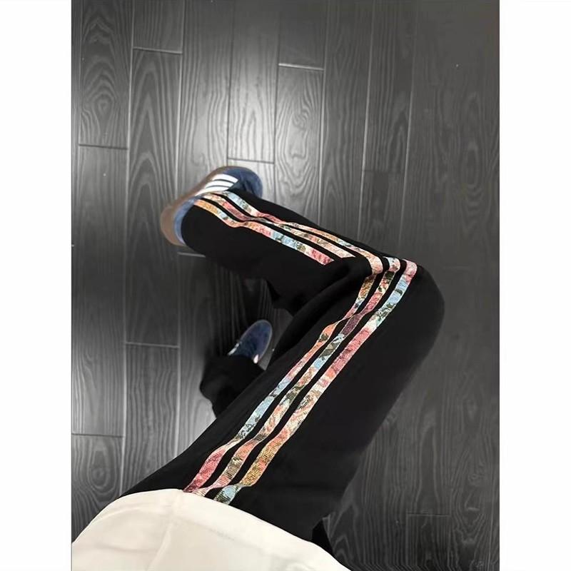 Mens Striped Sweatpants Straight Leg Slim Fit Casual Athletic Pants American Style