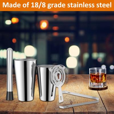 5-teiliges Cocktail Shaker Set Professionelles 18/8 Edelstahl Bartender Set mit Sieb Klemme Rührlöffel für Anfänger Bar