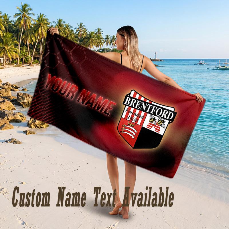 Brentford Football Design Beach Towel Custom Text Large Towel for Beach Vacation