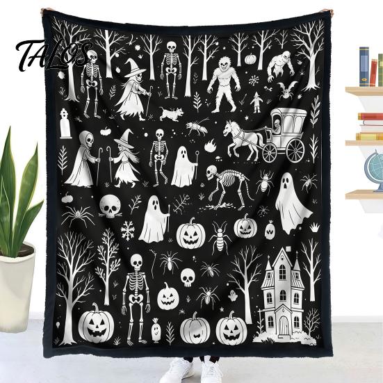 Interactive Coloring Art Gift Halloween DIY Blanket with 24 Markers, Washable Throw Blanket, Color Fabric Kit Your Own Spooky Pattern Mat for