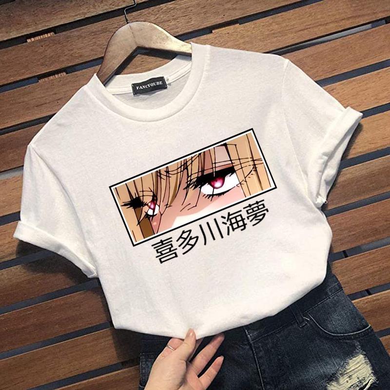 Dámské nové módní anime tričko s potiskem očí Kitagawa Marin, ležérní venkovní pouliční anime tričko Harajuku, top